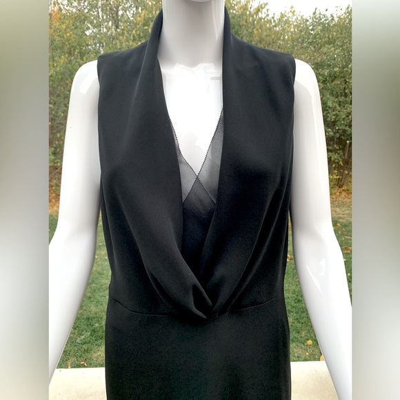 Black coctail prom party dress below the knee black sheer sexy deep V neck US 12 - Picture 2 of 14